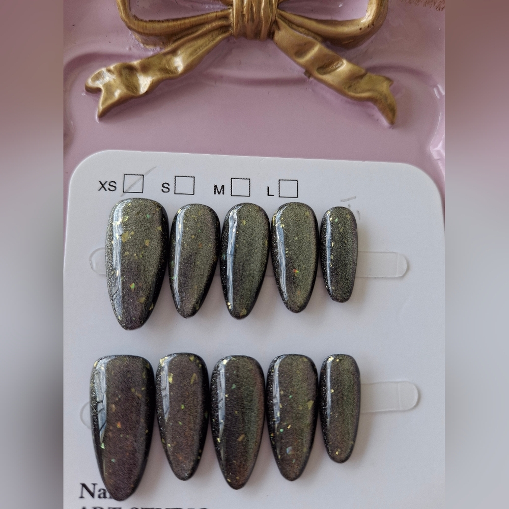 Glittery Green Press-On Nails Size XS Extra  Small